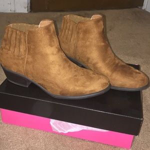 Cognac tan suede ankle booties